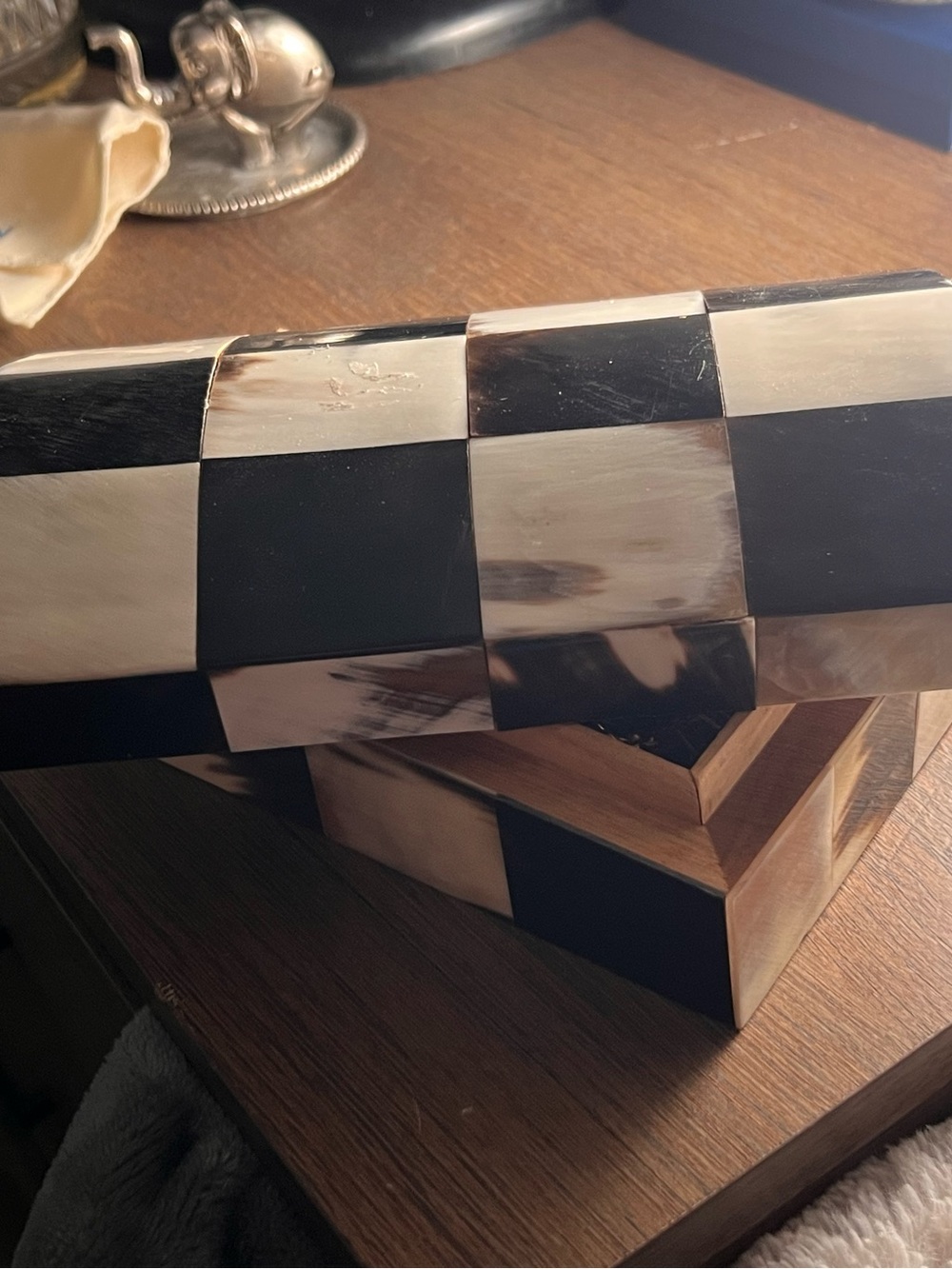 Checkerboard Horn Inlay Decorative Box - Picture 2 of 4